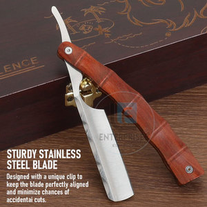 Customized Wholesale High Quality Light Weight <b>Straight</b> Shaving <b>Razors</b> with Wood Handle and Stainless Steel Blade - Product Image 3