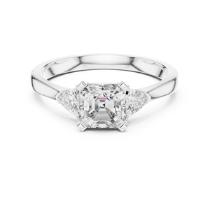 Anillo de Oro Rosa de 14K con Diamantes Cultivados en Laboratorio en Forma de Trillón y Esmeralda para Mujer |   Ropa de Fiesta |   Diamante Cultivado Nuevo - Product Image 2