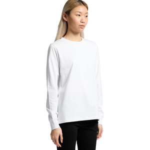 T-shirt uni à manches longues et col rond pour femme, coupe décontractée et classique, haut en coton basique, vêtements personnalisés OEM, fabricant en gros - Product Image 4