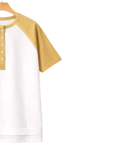 เสื้อยืดแขนสั้นผู้หญิงสีขาวมัสตาร์ด แขนเสื้อแบบแร็กแลน ผ้าฝ้ายผสม แขนสั้น สวมใส่สบายๆ ในฤดูร้อน ทันสมัย น้ำหนักเบา - Product Image 4