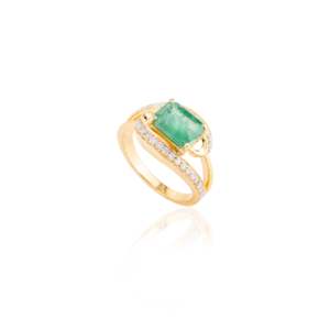 18K White Gold Rhodium Plated Emerald and Diamond Bypass Ring - Product Image 5