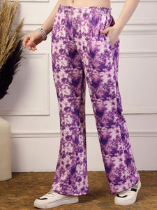 Unisex Tie Dye Flare Pants Elastic Waist Knitted Casual <b>Joggers</b> Purple <b>White</b> Pattern Midweight Drawstring Style Tie Dye Trousers - Product Image 3