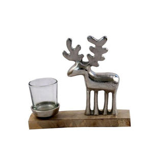 Portavelas decorativo con base de madera, diseño creativo de cabeza de reno plateada con base de madera para velas de té, para Navidad. - Product Image 6