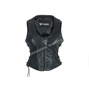 Gilet en cuir de vachette 100% véritable pour femme, style déesse sexy, best-seller, avec fermeture éclair et lacets latéraux - Product Image 1