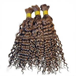 Cheveux humains de haute qualité en vrac pour tressage, ondulations profondes, mèches couleur miel brun, cheveux vierges brésiliens en lots - Product Image 6