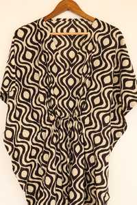 Robe kaftan en coton noir et blanc abstrait, coupe décontractée, vêtements de plage - Product Image 2