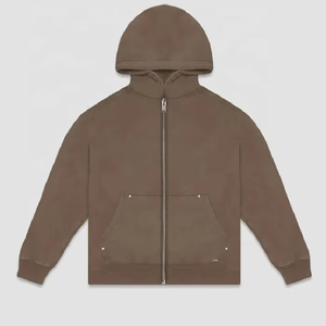 Sudadera con capucha extragrande de forro polar transpirable, de peso pesado, estilo vintage con lavado ácido, ecológica, con cremallera completa, nueva moda personalizada para hombre, al por mayor - Product Image 3