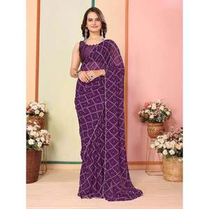 GEORGETTE ATTRACTIVE PRÊT À PORTER 1 MINUTE SAREE AVEC BLOUSE NON COUCHÉE VIN - Product Image 1