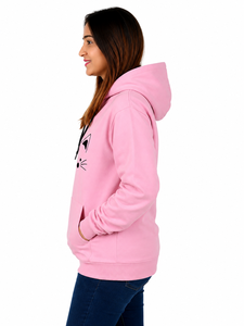 Sudadera con Capucha de Cara de Gato Rosa, Unisex, Informal, de Forro Polar, Talla Grande, Largo Regular, Diseño de Dibujos Animados con Estampado Frontal - Product Image 2