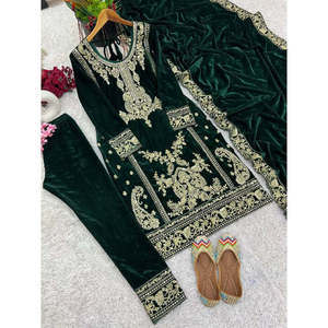 Hermosa ropa india y paquistaní Top-Bottom y Dupatta con bordado Cording Sequence Work - Product Image 2