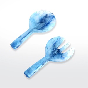 Ensemble de service à salade rétro en résine violette, cuillère et fourchette à long manche poli miroir, ustensiles de service au design créatif - Product Image 6