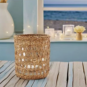 Portavelas Cuadrado de Madera Tejida Natural Hecho a Mano de Alta Calidad, Estilo Costero Tropical - Product Image 2