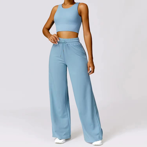 Conjunto Deportivo Personalizado al por Mayor de Alta Calidad para Mujer, Conjunto de Gimnasio para Chicas, Top Deportivo de Encaje de Cintura Alta de 2 Piezas, Ropa Deportiva Activa para Entrenamiento - Product Image 3