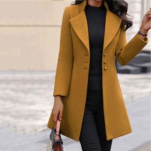 Manteau long en laine gris pour femme, col montant, élégant, chaud et uni pour l'hiver - Product Image 3