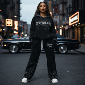 Conjunto Deportivo de Sudadera con Capucha y Pantalones Jogger con Pedrería para Hombre, Unisex, con Logotipo Personalizado, Ropa Urbana de Algodón, OEM, ODM, Venta al Por Mayor, EE. UU. - Product Image 2