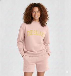 Womens Yellow Solid "THE GALAXY" Text Print Mock Neck Oversized <b>Sweatshirt</b> and Shorts Set <b>Long</b> Sleeve Casual Streetwear - Product Image 6