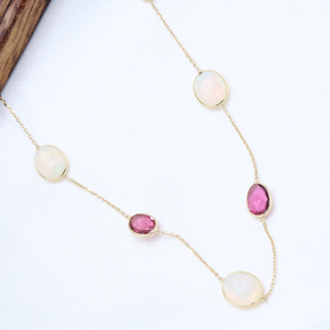 Collar de Piedras Preciosas de Turmalina Rosa Ópalo Hecho a Mano de Alta Calidad para Mujer, Cadena de Oro Amarillo Sólido de 18K, Estilo Bohemio, Certificado IGI, Regalo - Product Image 5