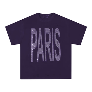 Camiseta de algodón extragrande cómoda con transferencia de calor y pedrería, de media manga, para estampar, estilo streetwear de verano, corte holgado y brillante. - Product Image 1