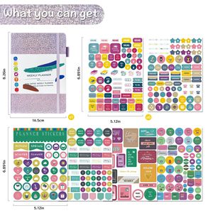 Cuaderno de colores con plan mensual en inglés, libro de plan sin fecha, libro completo Sky Star para estudiantes, correas de corbata, libro de plan semanal A5 - Product Image 3