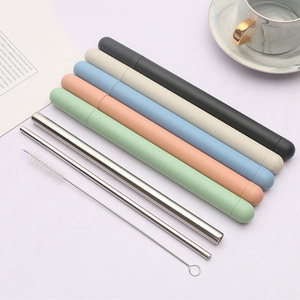 Daily Use Drinkware <b>Reusable</b> Set of 3 Stainless Steel Metal Drinking <b>Straw</b> With Cleaning Brush And Degradable wheat <b>straw</b> PP Box - Product Image 6