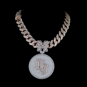 AMBER JEWELS T-127 18K Solid Rose Gold Diamond Pendant Necklace with M <b>DJ</b> Charm Hiphop Style Unisex Everyday Wear - Product Image 1