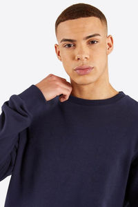 Nueva llegada, sudadera de alta calidad, transpirable, básica, color azul marino oscuro, cuello redondo, para hombre, sudadera personalizada de mezcla de algodón a precio de fábrica. - Product Image 3