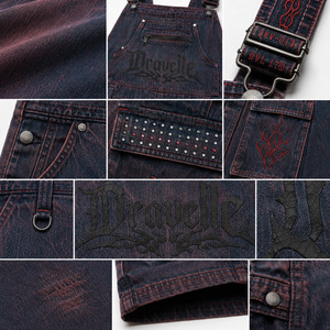 Mono vaquero Cargo unisex, estilo Y2K, holgado, azul rojizo lavado con bordado, estilo streetwear, venta al por mayor de fábrica - Product Image 4