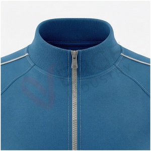 Ensemble de survêtement bleu pour homme, manches longues, col montant, fermeture éclair sur le devant, couleur unie, respirant, coupe décontractée, vêtements d'automne - Product Image 4