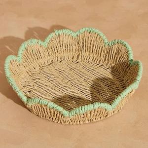 Slim Woven Seagrass Decorative Woven Tray With Color Accent For Serving, Home Styling And <b>Table</b> Display Tray Decor - Product Image 1