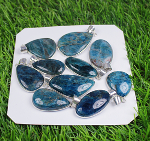 Colgante de Apatita Azul Natural al por Mayor, Lote a Granel de Colgantes en Forma de Lágrima y Ovalados Chapados en Plata de Ley 925 para Fabricación de Joyas - Product Image 5