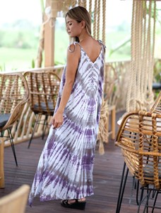 Robe longue maxi tie-dye style bohème pour femme, sans manches, col en V, légère, en rayonne fluide, décontractée, pour l'été - Product Image 4