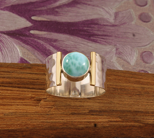 Luxury Natural Larimar Band <b>Ring</b> Elegant 925 Sterling <b>Silver</b> <b>Statement</b> Jewelry High-Quality Caribbean Blue <b>Ring</b> For Woman - Product Image 1