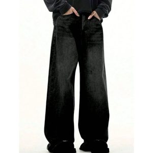 Jean en denim noir pour homme, style vintage, coupe droite, délavé effet whisker, écologique, respirant, pantalon streetwear tendance, tailles 28-42 - Product Image 3