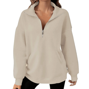 Sweat-shirt à col rabattu pour femme, pull en polaire à quart de zip, marque privée, coupe oversize, vêtements d'hiver vierges, fournisseur, logo personnalisé - Product Image 2