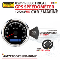 Speedometer Motor Baru 80mm, Odometer 80 MPH, Jarum Merah LED 7 Warna, Hitam, 12/24V Universal, Lensa Datar Transparan untuk Mobil