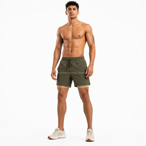Blank Plain No Logo Two <b>Layer</b> Performance Shorts Recycled Polyester Blend Built In Compression Shorts Drawstring Basketball - Product Image 1