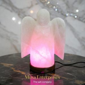 Lámpara de Sal Rosa del Himalaya Natural, Pieza Decorativa de Ángel Tallada a Mano, Luz Nocturna, Energía Curativa, Regalo para el Hogar, Purificador de Aire Portátil - Product Image 4