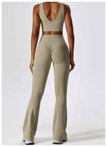 Ensemble de vêtements de sport pour filles avec logo personnalisé, vêtements de yoga populaires, vêtements de fitness pour femmes, pantalon évasé, ensembles de yoga pour filles - Product Image 3