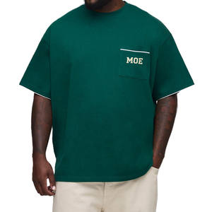 T-shirt Homme en Coton Lourd Coupe Ample Style Streetwear avec Poches, Passepoil Contrastant et Imprimé au Dos – Fabricant OEM - Product Image 1