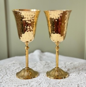 Ensemble de 3 verres à vin en laiton, classiques, ronds, à pied, pour bar, mariage, fête, verres à vin - Product Image 2