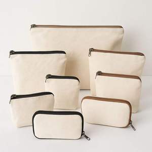 Pochette à maquillage unisexe en lin, sac cosmétique en toile écologique personnalisé avec fermeture éclair, motif lettres tendance pour un usage quotidien - Product Image 2