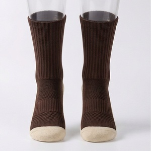 <b>Brown</b> Crew <b>Socks</b> Solid Knitted Breathable Regular Fit Adult Casual Wear - Product Image 1