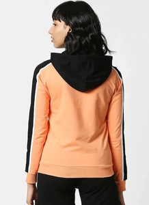 Sudadera con Capucha Naranja para Mujer con Rayas Blancas y Negras, Manga Larga, Informal, Tejida, Transpirable, Diseño Sólido - Product Image 4