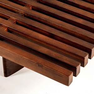 Venta al por mayor: Banco de madera maciza con listones estilo Mid-Century Modern, mesa de centro baja estilo Charlotte Perriand, estructura de diván Japandi - Product Image 3