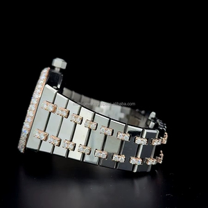 Custom 1 of 1 moissanite Diamond Watch High Quality Iced Out VVS Clarity rose <b>gold</b> two tone Stainless Steel watch with BOX - Product Image 5