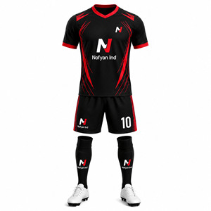 ชุดเสื้อฟุตบอลผู้ชายแบบ OEM สีดำแดง พิมพ์ลายแบบ Sublimation ผ้าโพลีเอสเตอร์ 100% แขนสั้น สำหรับผู้ใหญ่ ระบายเหงื่อได้ดี รับผลิตแบรนด์ส่วนตัว - Product Image 2