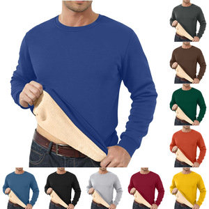 Pull thermique à col rond pour homme, couleur unie, doublure en polaire, manches longues, vêtements décontractés d'hiver, 100% coton tricoté - Product Image 1