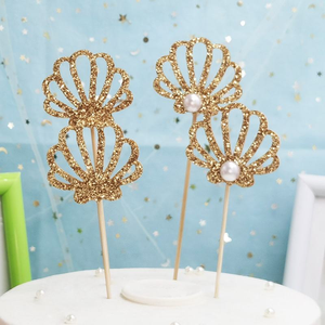 ของตกแต่งงานวันเกิดธีมชายหาดเปลือกหอยวิบวับ อุปกรณ์ตกแต่งโต๊ะขนมหวาน สไตล์มหาสมุทร ที่เสียบเค้ก - Product Image 5