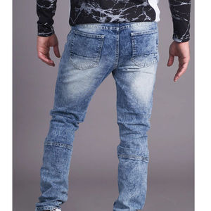 Jean pour homme High Street bleu clair, coupe slim, en denim stretch, design déchiré et réparé, taille haute, technique colorée, vente en gros - Product Image 4