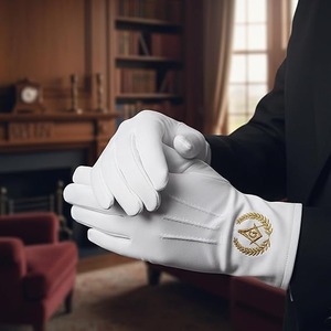 Guantes de Algodón Bordados Masónicos Grand Lodge - [Blancos] 100% Algodón con Símbolo Masónico Bordado - Product Image 3